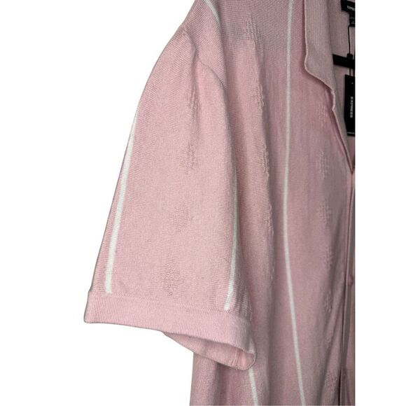 Express Men’s XL Tall Sweater Polo Shirt Short Sleeve Pink Button Front NEW - Picture 2 of 7